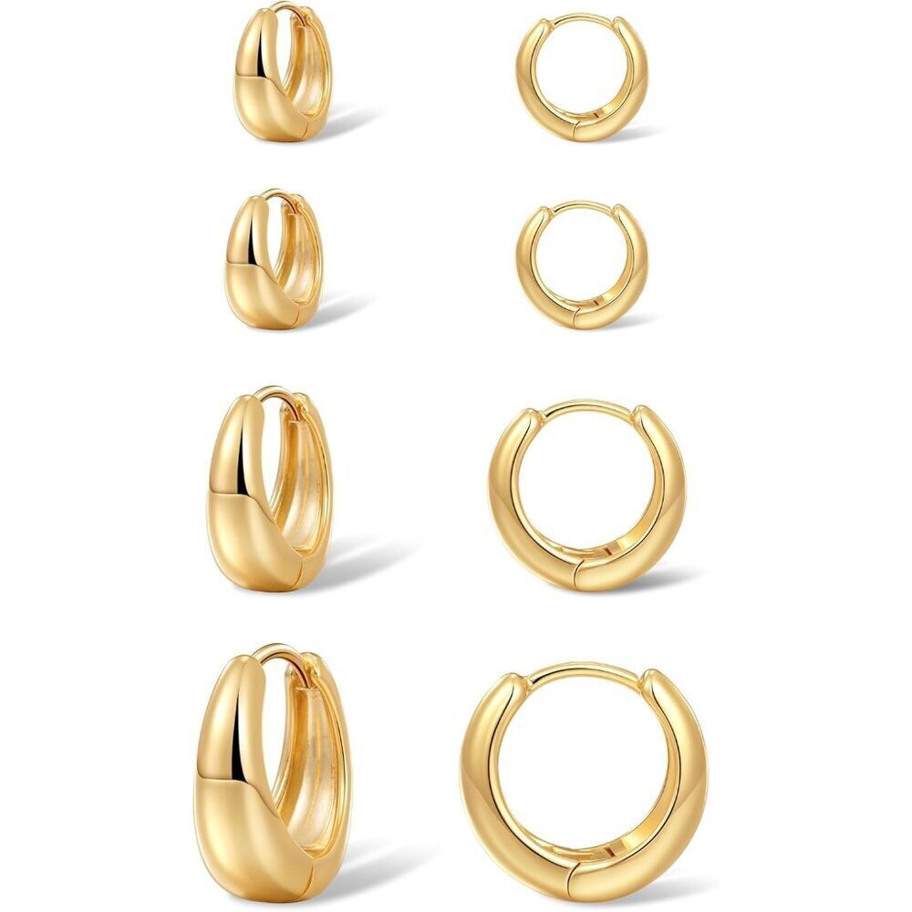 4 Pairs Gold Hoop Earrings Small Chunky Dainty Hypoallergenic Lightweight